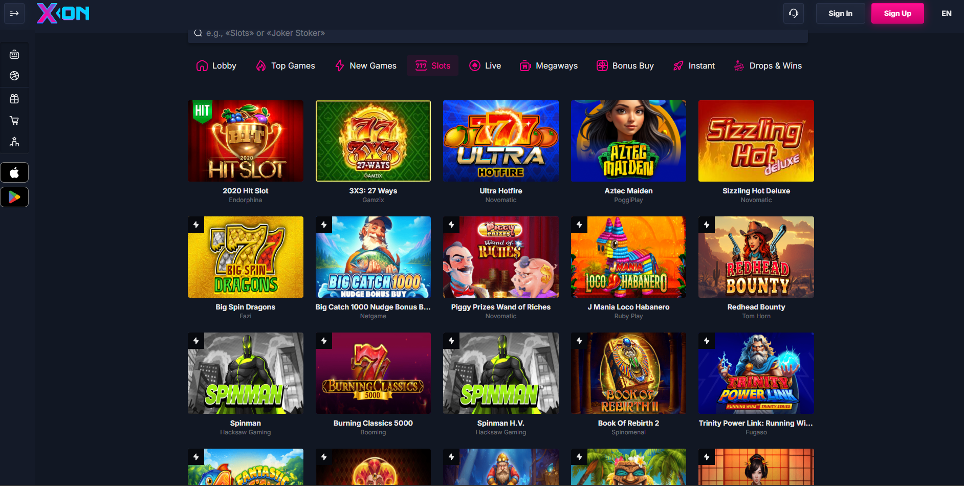 Xon Bet Casino screenshot: Slots