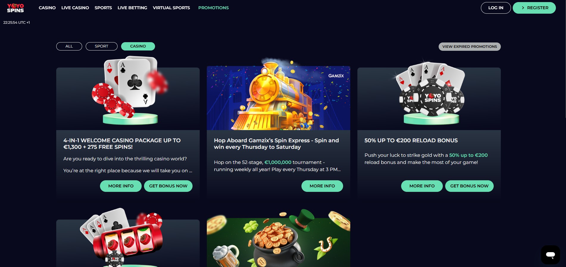 Yoyospins Casino screenshot: Promotions