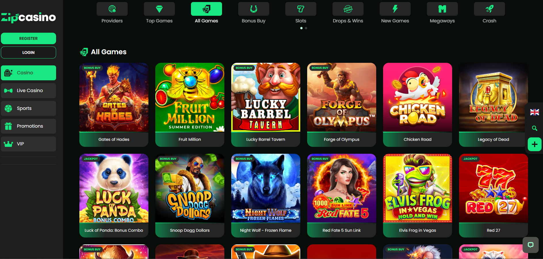 Zipcasino screenshot: Slots