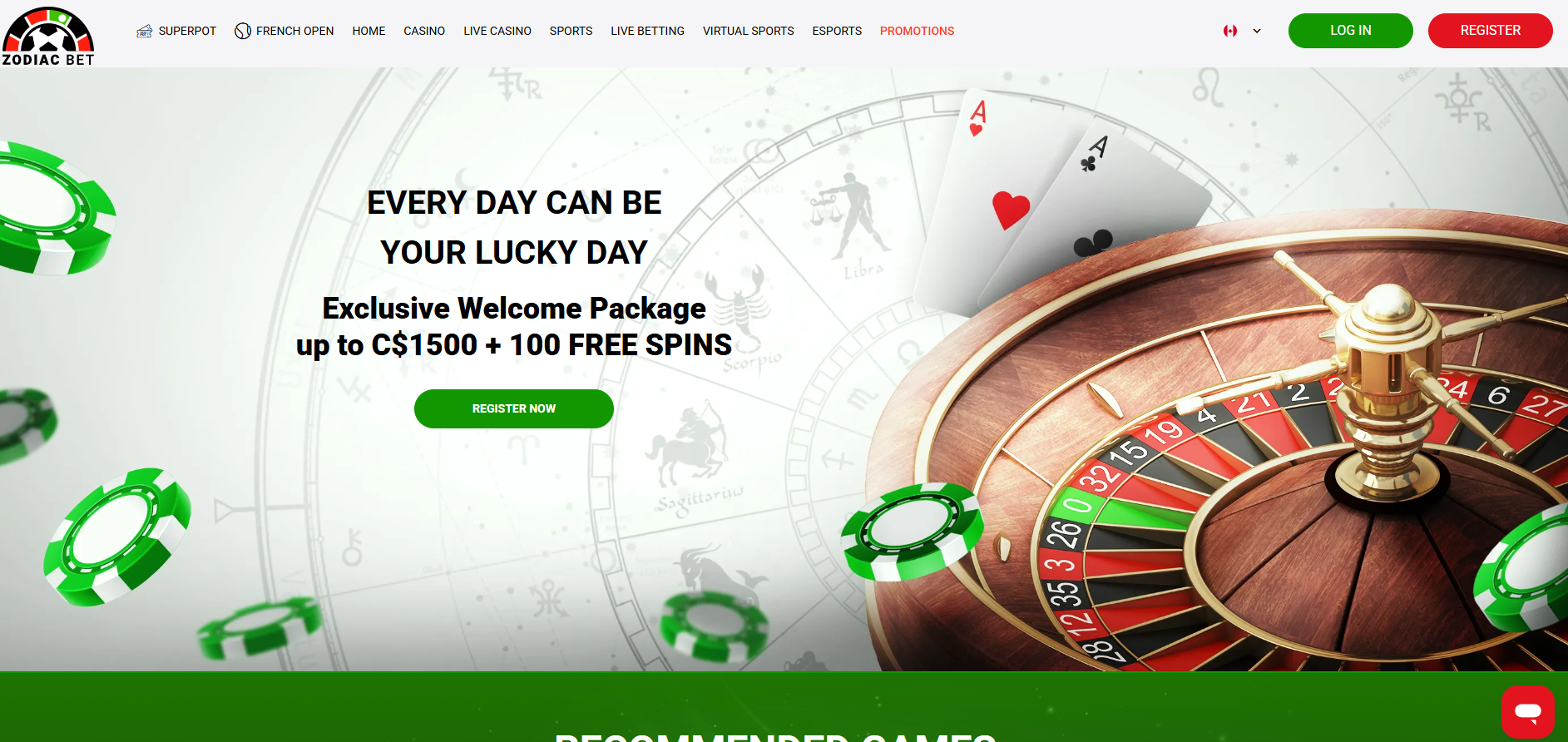 ZodiacBet Casino screenshot: Homepage