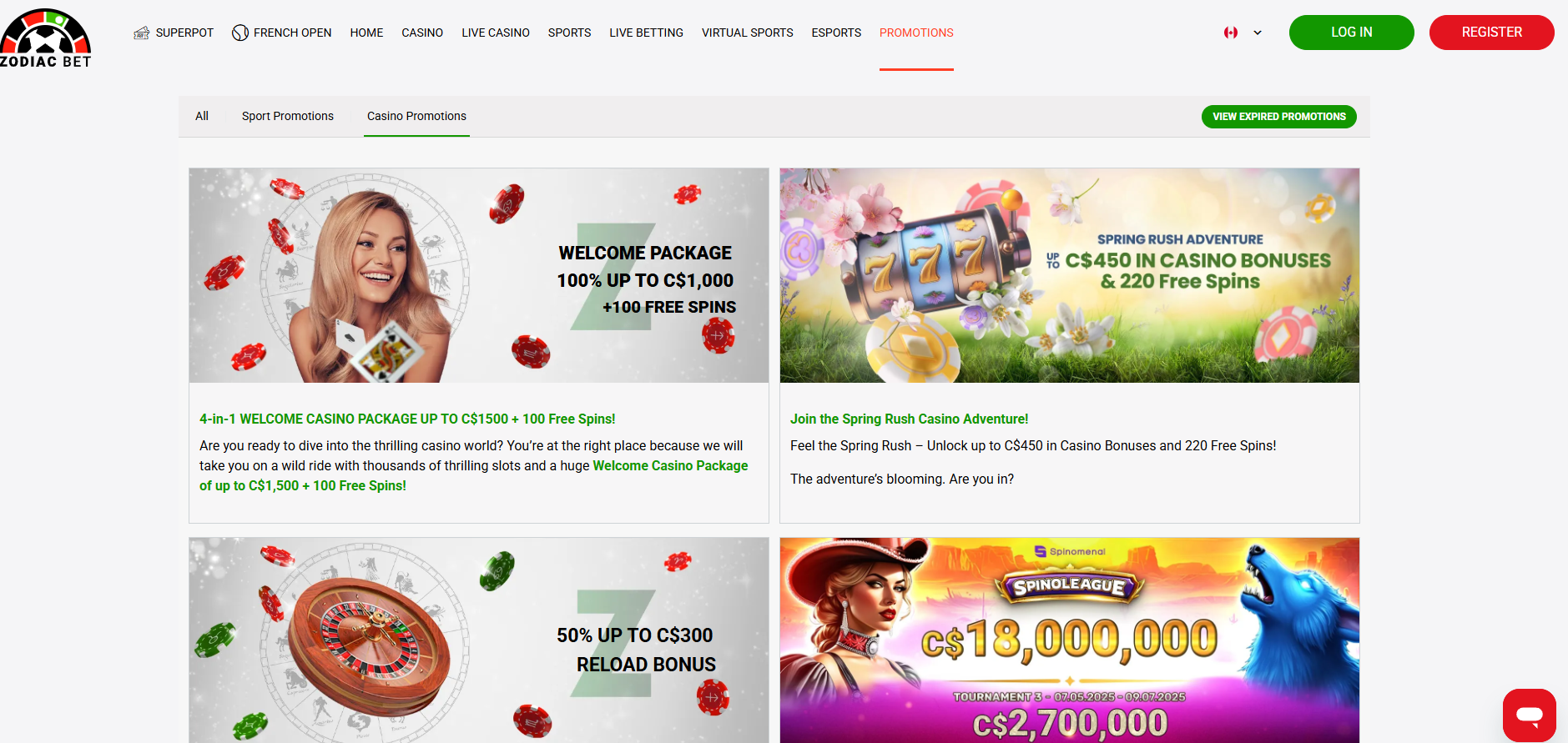 ZodiacBet Casino screenshot: Promotions