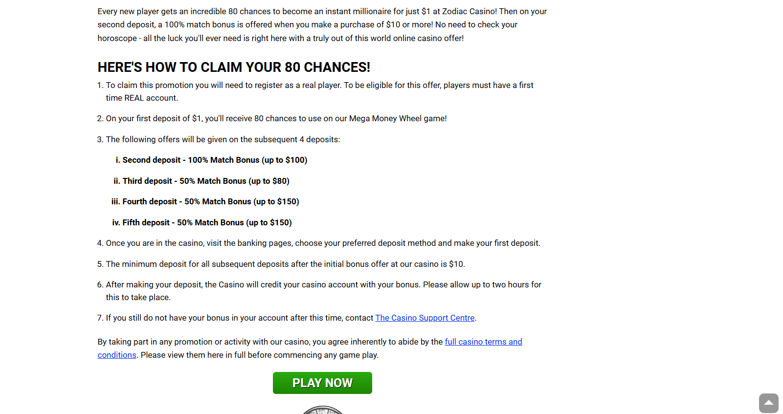 Zodiac Casino screenshot: Promotions