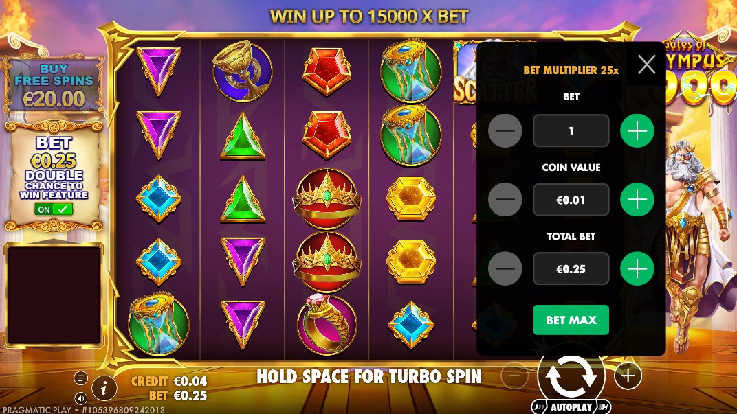 Base game layout in Gates of Olympus 1000