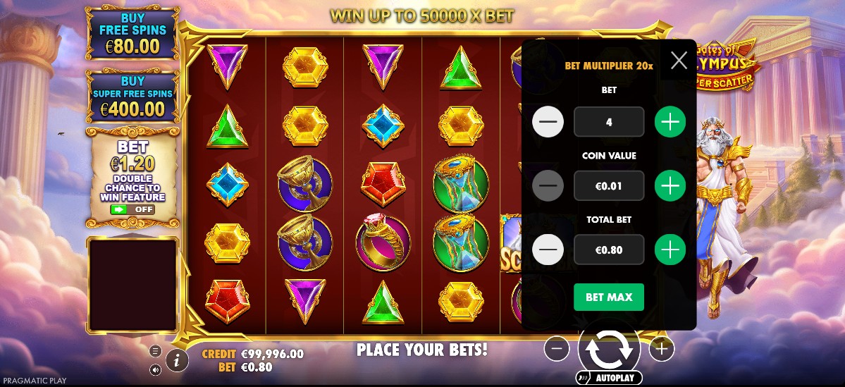 Base game layout in Gates of Olympus Super Scatter