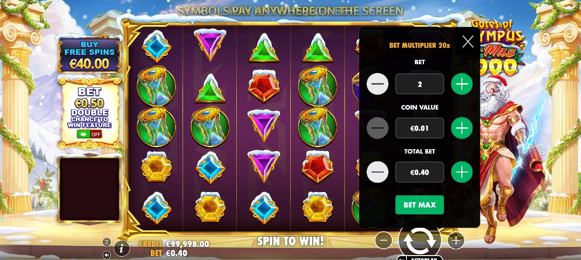 Base game layout in Gates of Olympus Xmas 1000