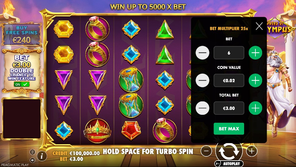 Base game layout in Gates of Olympus™