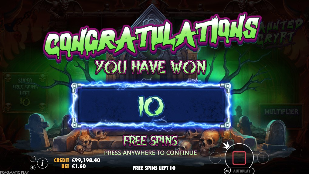 Free spins round in Haunted Crypt