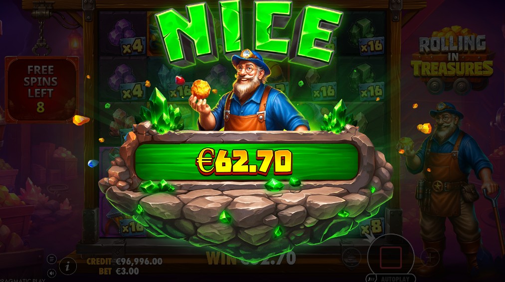 Bonus round gameplay in Rolling in Treasures