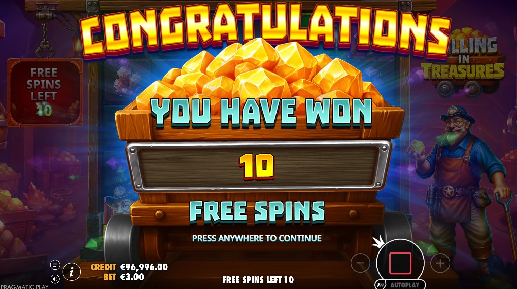 Free spins round in Rolling in Treasures