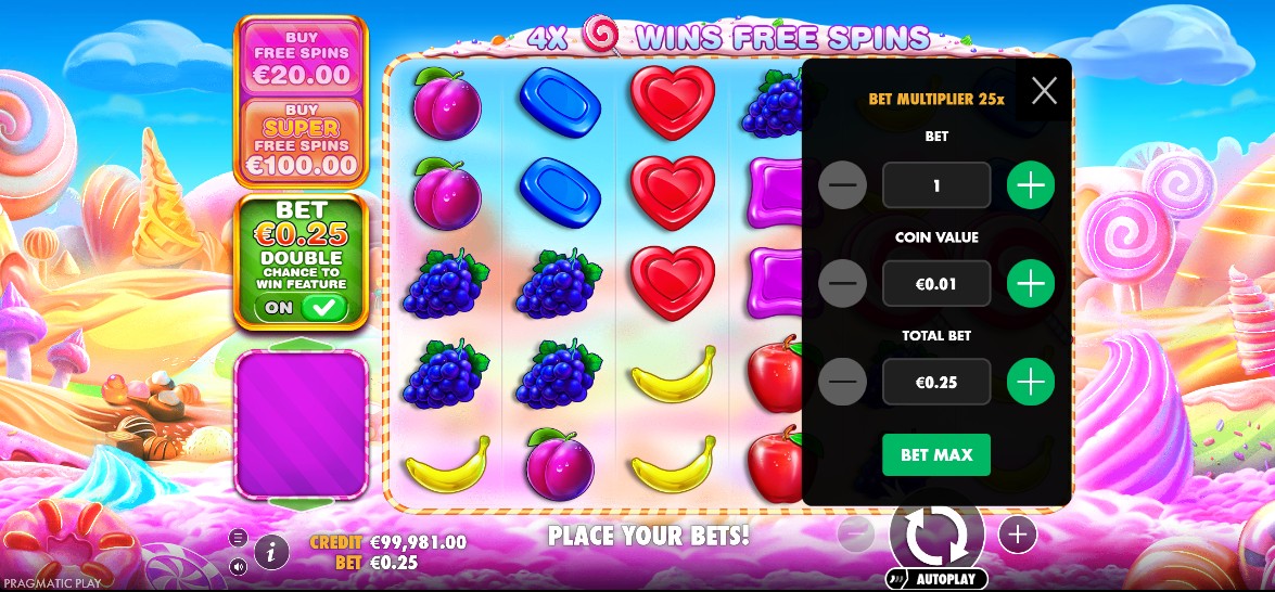 Base game layout in Sweet Bonanza 1000