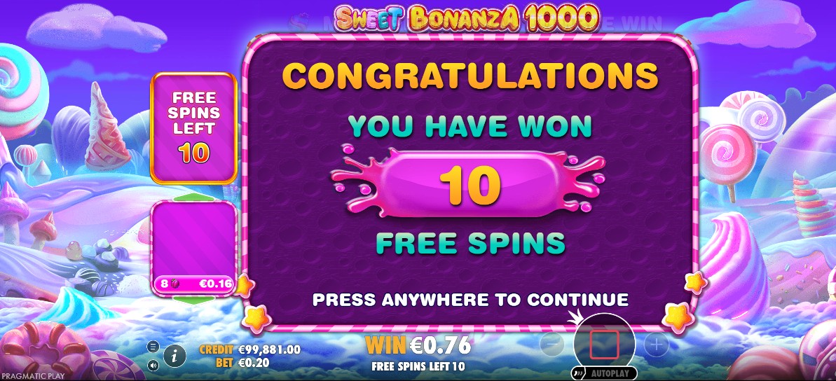 Free spins round in Sweet Bonanza 1000