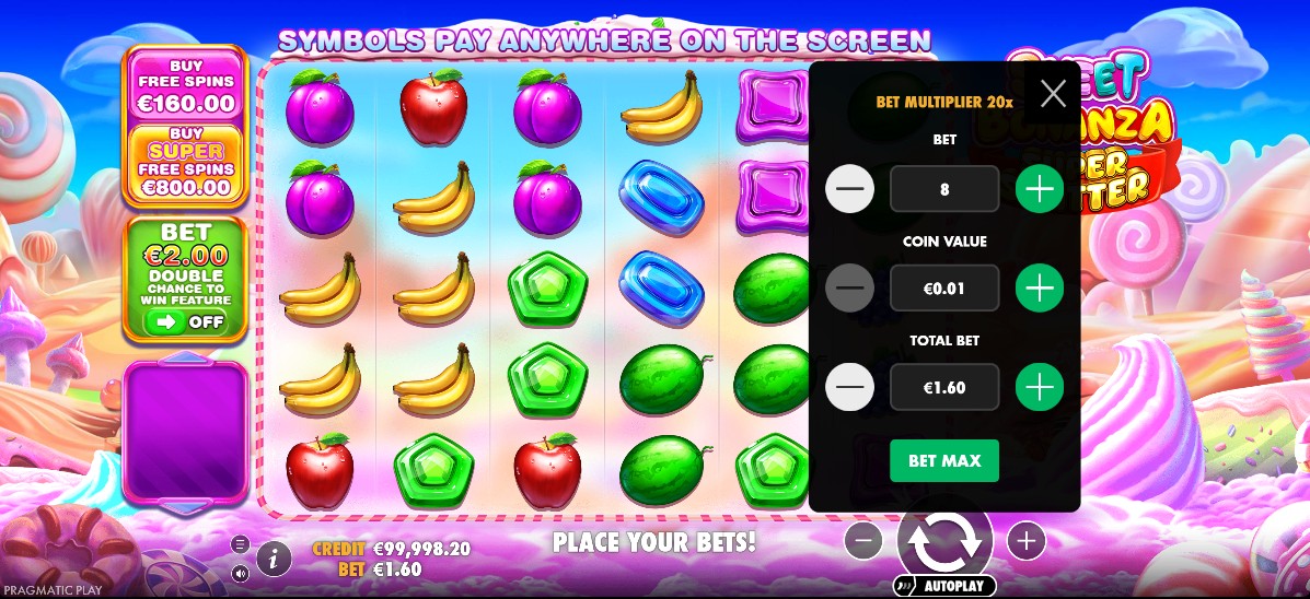 Base game layout in Sweet Bonanza Super Scatter