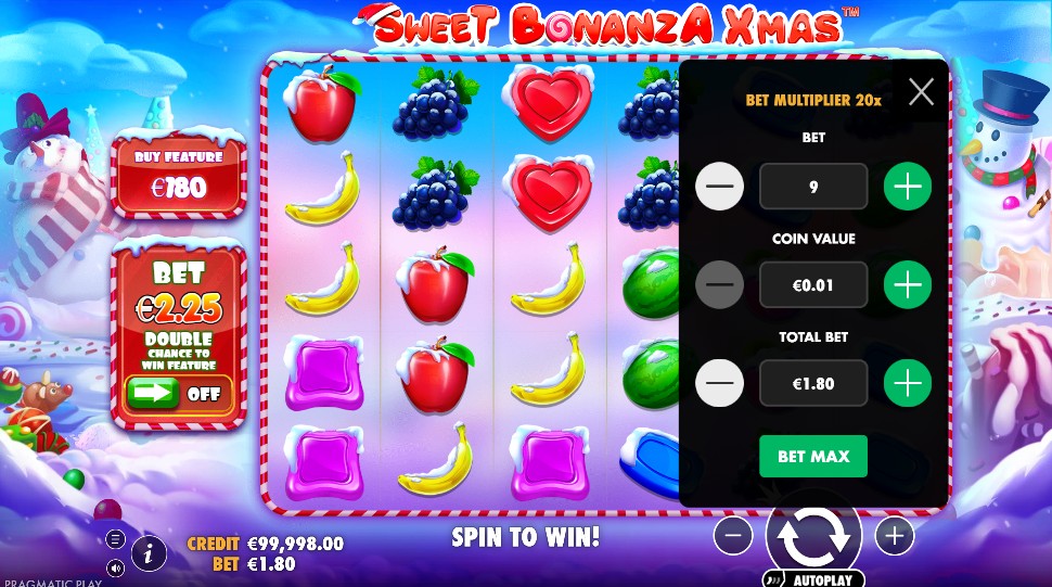 Base game layout in Sweet Bonanza Xmas